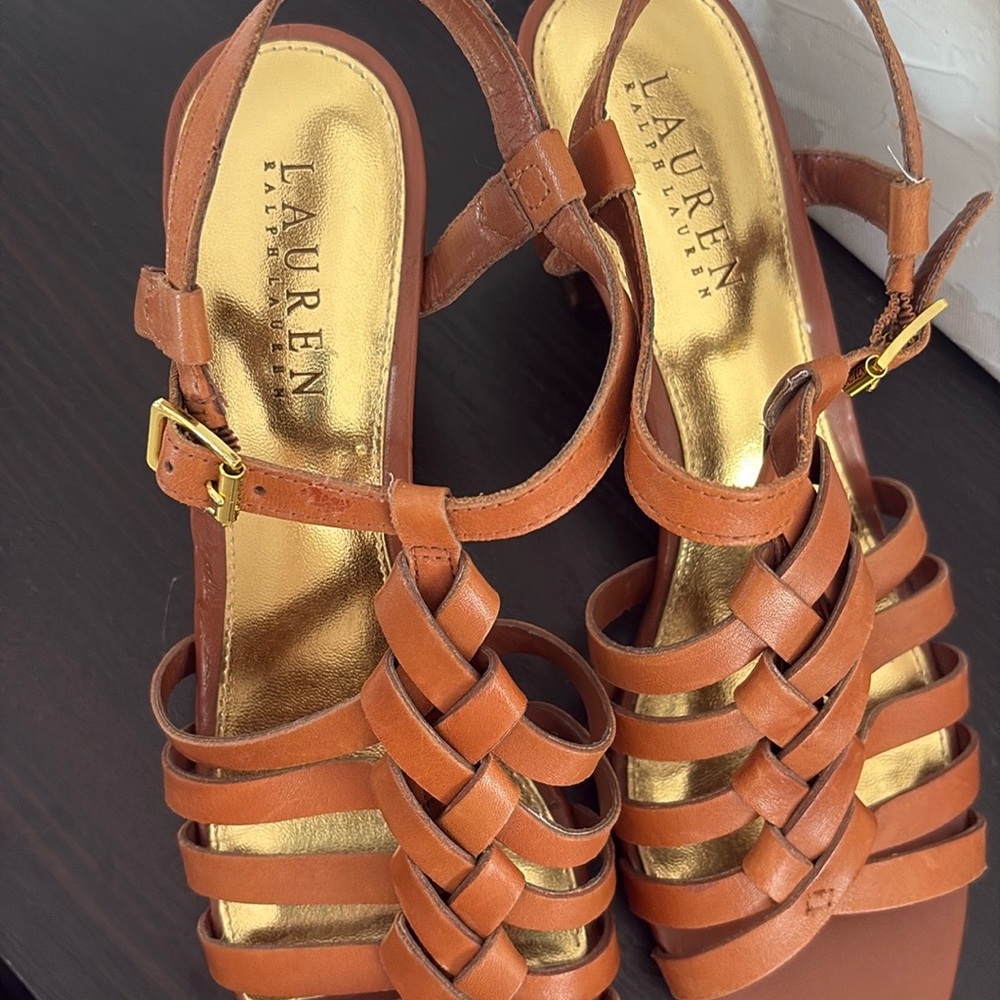 Lauren Ralph Lauren Brown Leather Strappy Sandal - Picture 4 of 6